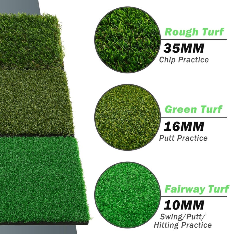 Wind Shear Golf Hitting Mat,Dual-Turf and Tri-Turf Portable & Foldable Golf Mat,Artificial Turf Golf Training Aids for Hitting,Swing & Putting-Ideal Golf Practice Mat for Indoor/Outdoor Use - Image 3